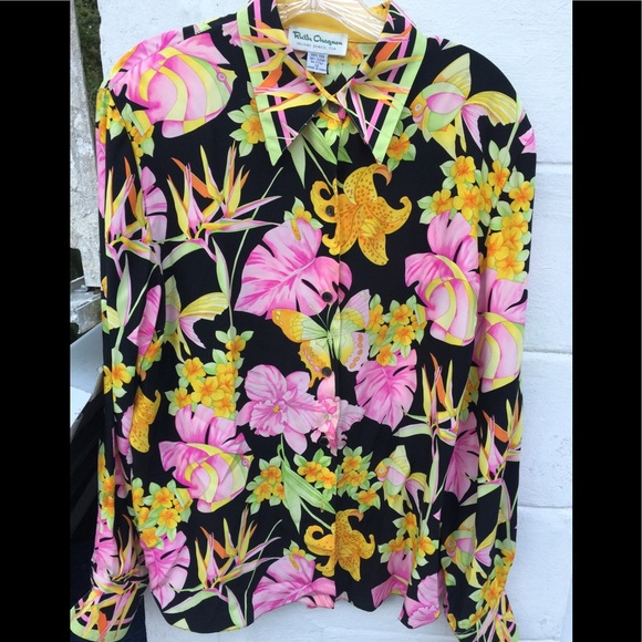 EUC Ruth Chagnon 100% silk flower blouse - Picture 1 of 3